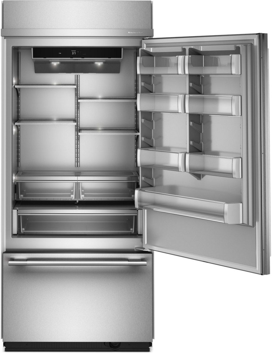 KitchenAid® 36" 20.8 Cu. Ft. PrintShield™ Stainless Steel Built-In Bottom Freezer Refrigerator with Platinum Interior