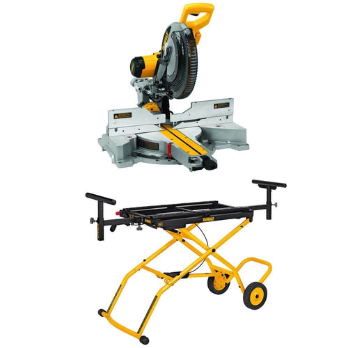 DEWALT 15 Amp Corded 12 in. Double Bevel Sliding Compound Miter Saw and 32-1/2 in. x 60 in. Rolling Miter Saw Stand DWS779WDWX726
