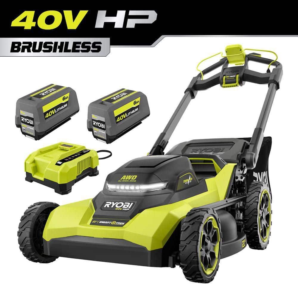 RYOBI 40V HP 21 in. Brushless Cordless Cross Cut Self-Propelled All Wheel Drive Mower w/ 6.0 Ah Batteries & Charger RY40HPLM03K2